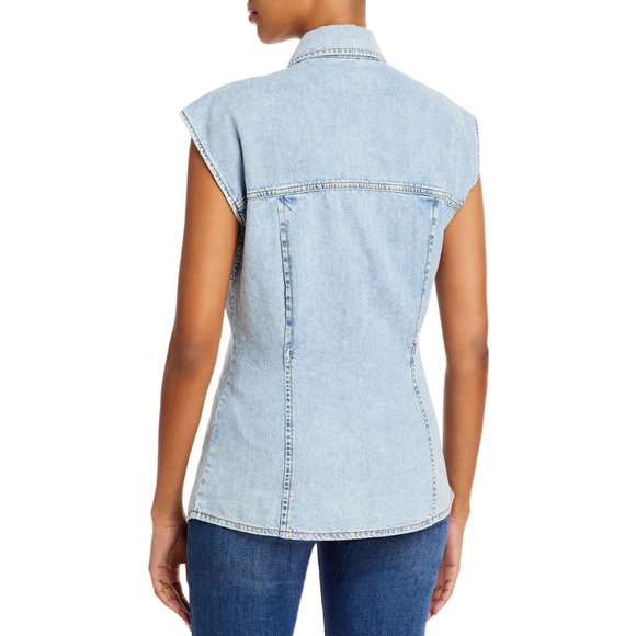 FRAME Arie Womens Denim Front Pocket Button-Down Top - NWT - Size XS - Picture 2 of 4